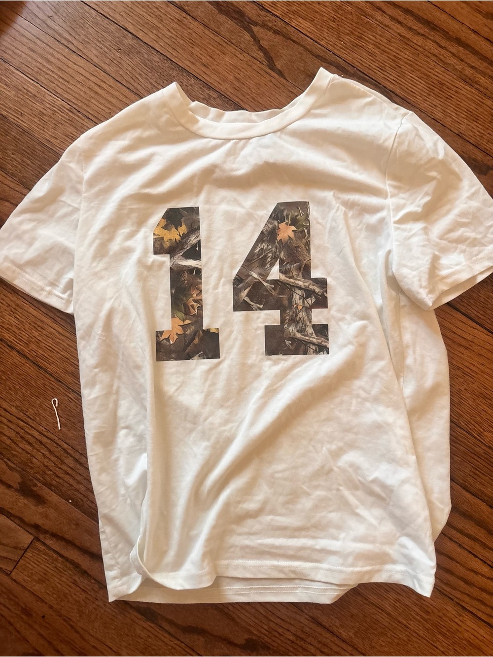 SHEIN White Short Sleeve Tee with Camo '14' Graphic